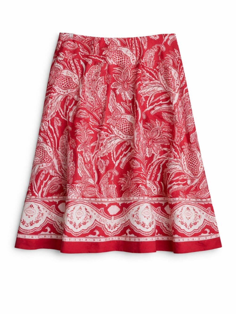 Talbots Red White Floral Midi Skirt Size 8 Cotton A-Line Border Print Coastal